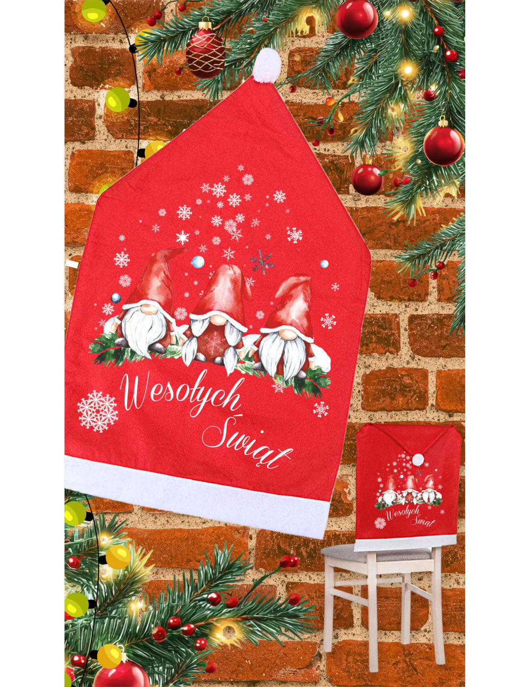 Świąteczny pokrowiec na krzesło Uniwersalny ,,Czapka Mikołaja,,
